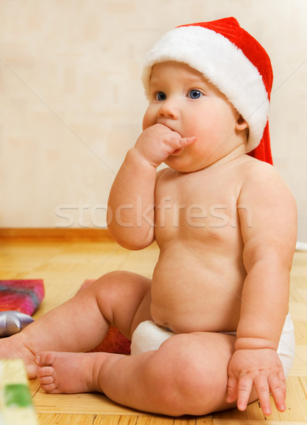  Adorable baby in Christmas hat Stock photo © Nejron
