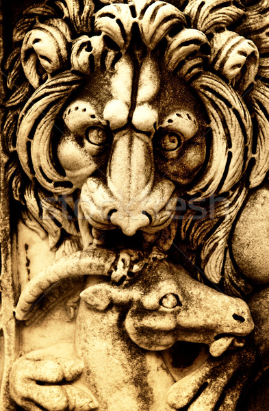 Hunting lion. Ancient sculpture Stock photo © Nejron