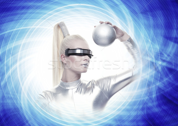 Beautiful cyber woman with a silver ball Stock photo © Nejron