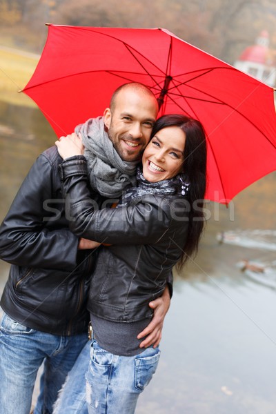 Boldog középkorú pár esernyő kint gyönyörű Stock fotó © Nejron