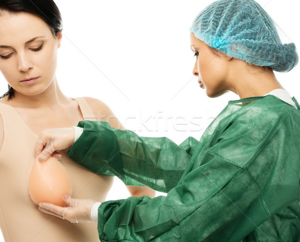 ストックフォト: プラスチック · 外科医 · 女性 · シリコン · 乳がん · インプラント
