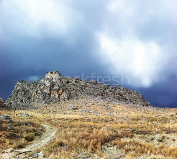 Foto stock: Rocha · tempestuoso · céu · fundo · deserto · montanha