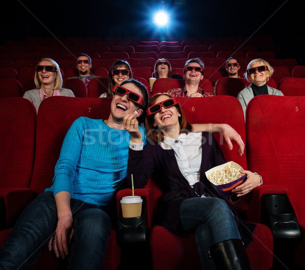 [[stock_photo]]: Groupe · de · gens · lunettes · 3d · regarder · film · cinéma · femme