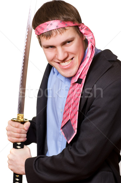 őrült üzletember kard üzlet mosoly vicces Stock fotó © Nejron