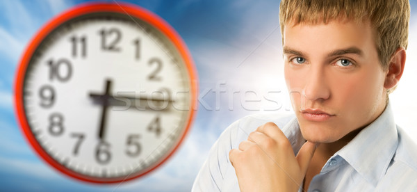 Homme d'affaires visage horloge mode yeux fond [[stock_photo]] © Nejron