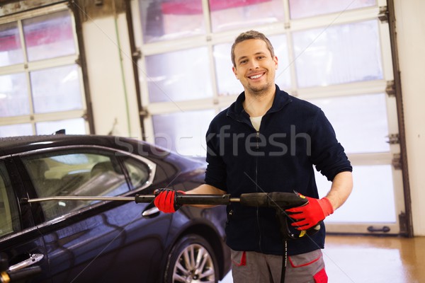 Gelukkig werknemer car wash business auto glas Stockfoto © Nejron