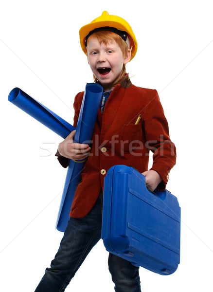 Little boy with plans and toolbox playing engineer role  Stock photo © Nejron