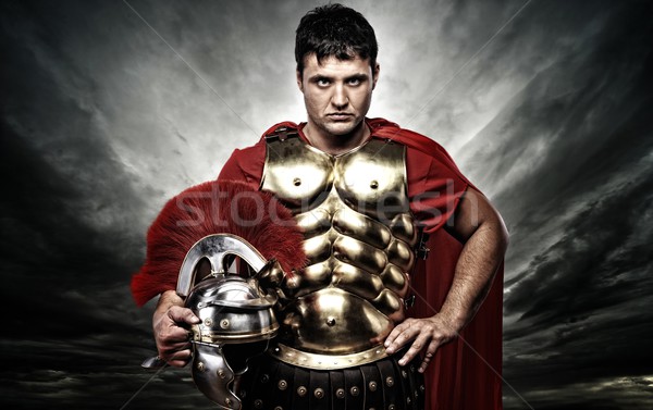 Roman legionary soldier over stormy sky Stock photo © Nejron