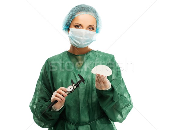 塑料 外科醫生 女子 矽 乳房 手 商業照片 © Nejron