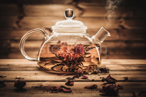 Szkła czajniczek herbaty kwiat wewnątrz Zdjęcia stock © Nejron