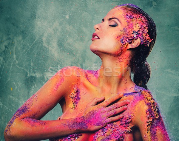 Piękna młoda kobieta kolorowy body art dziewczyna moda Zdjęcia stock © Nejron