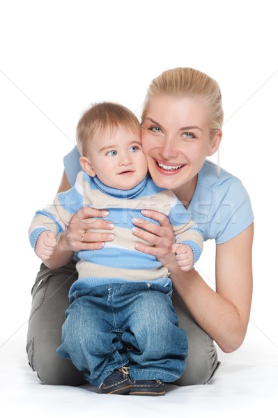 Foto stock: Feliz · mãe · bebê · fundo · criança · feminino