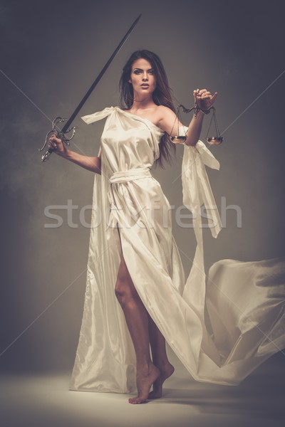 ストックフォト: 女神 · 正義 · スケール · 剣 · 白 · 像