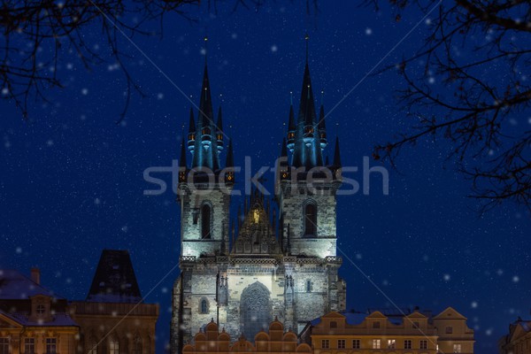View of a Church of Our Lady before Tyn at night Stock photo © Nejron