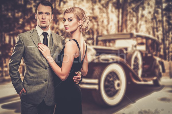 Gyönyörű retro pár régi autó nő üzletember Stock fotó © Nejron