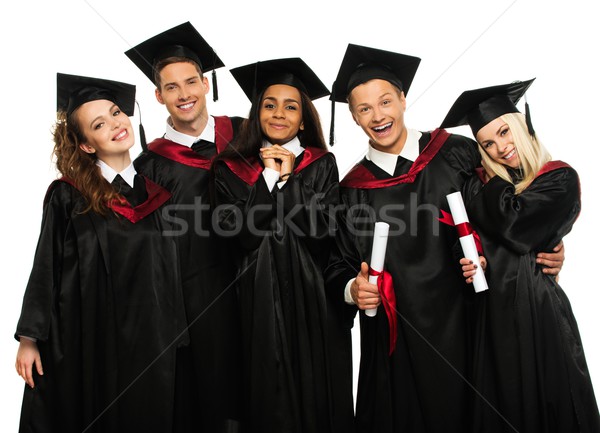 Vegyes nemzetiségű csoport fiatal diákok izolált fehér boldog Stock fotó © Nejron