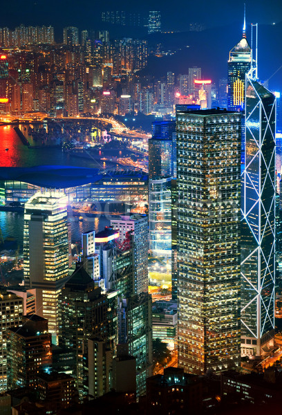 Foto stock: Hong · Kong · centro · de · la · ciudad · noche · construcción · fondo · hermosa