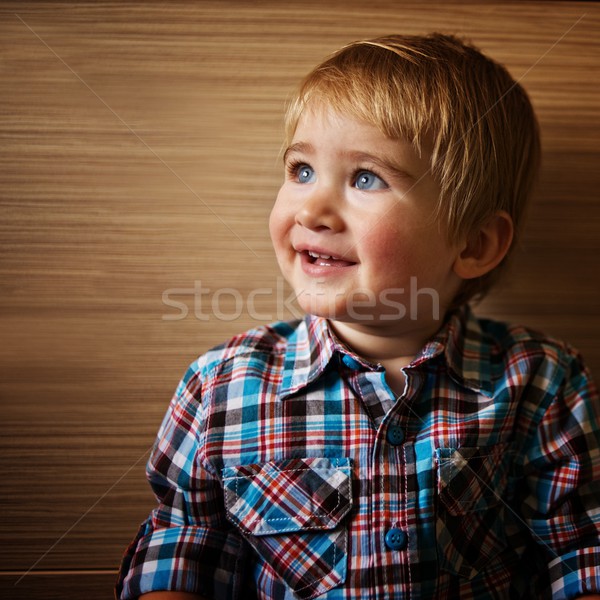 Cute smiling little boy in checkered shirt. Stock photo © Nejron