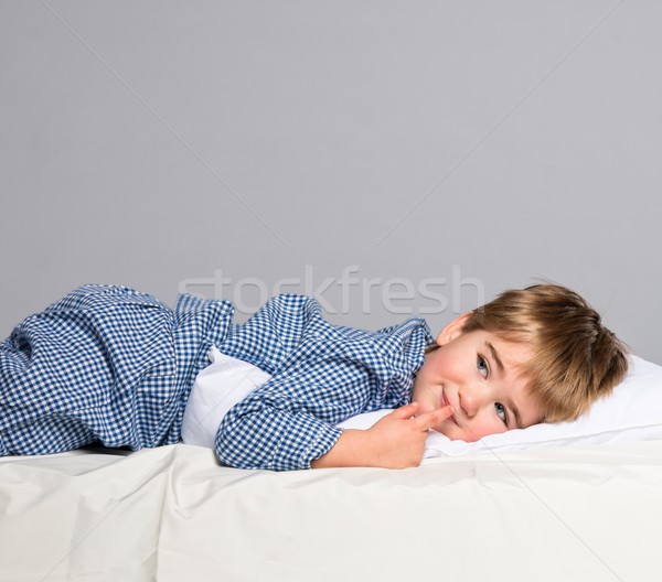 Stockfoto: Weinig · jongen · Blauw · pyjama