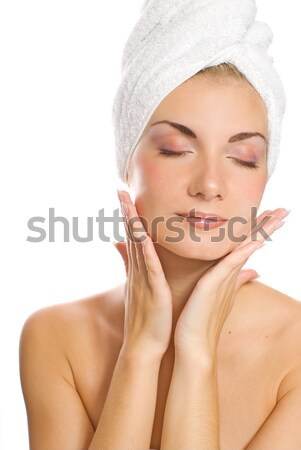 Jungen Dame Feuchtigkeitscreme Gesicht Dusche Stock foto © Nejron