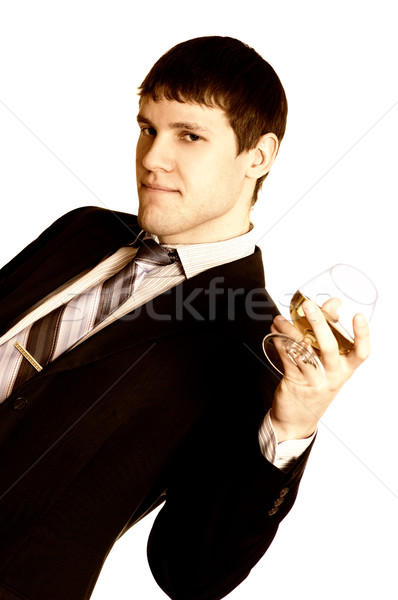 Sepia zdjęcie człowiek biznesu koniak szkła strony Zdjęcia stock © Nejron