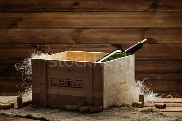 Bottle of wine in box in wooden interior  Stock photo © Nejron