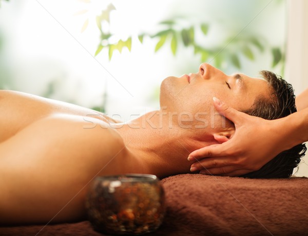 Stock foto: Schöner · Mann · Gesicht · Massage · spa · Salon · Hand
