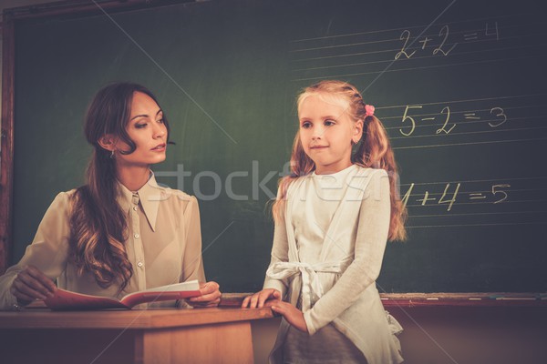 Little schoolgirl answering near blackboard in school Stock photo © Nejron