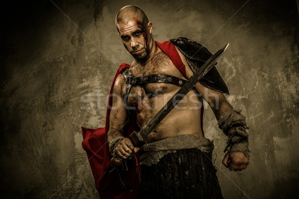 Verwond gladiator zwaard gedekt bloed metaal Stockfoto © Nejron