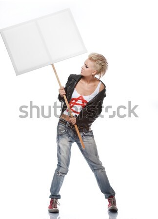 Stock photo: Punk girl with a bat isolated on white.