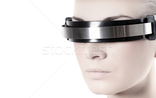 Beautiful cyber woman's face isolated on white background Stock photo © Nejron