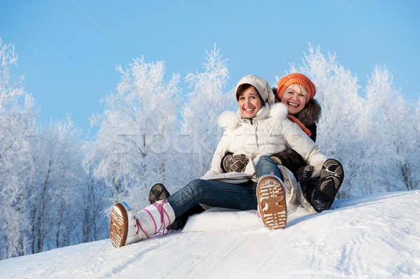Mother and daughter sliding in the snow Stock photo © Nejron