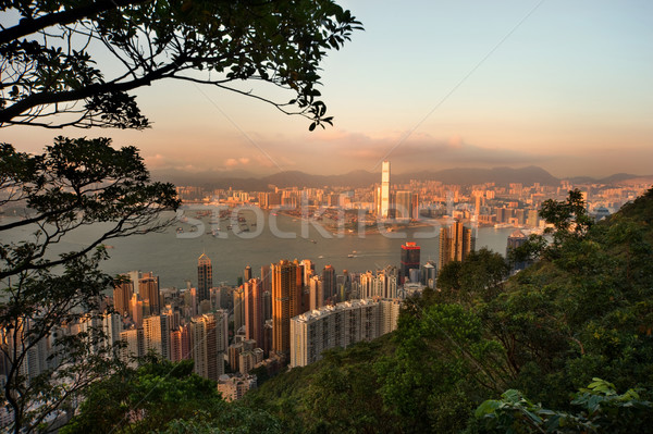 Hong Kong edificio ciudad puesta de sol Foto stock © Nejron