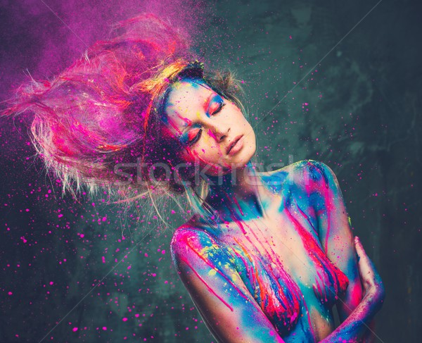 Fiatal nő múzsa kreatív testművészet hajviselet nő Stock fotó © Nejron