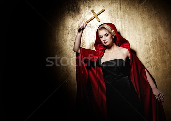 Pani złoty krzyż kobieta moda portret Zdjęcia stock © Nejron