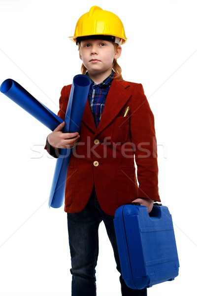 Mały chłopca plany przybornik gry inżynier Zdjęcia stock © Nejron