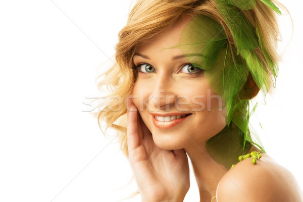 Gyönyörű fiatal nő tavasz jelmez lány fű Stock fotó © Nejron
