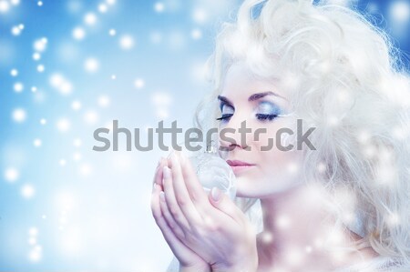 Stock foto: Schnee · Königin · Magie · Zweig · Mädchen · Gesicht