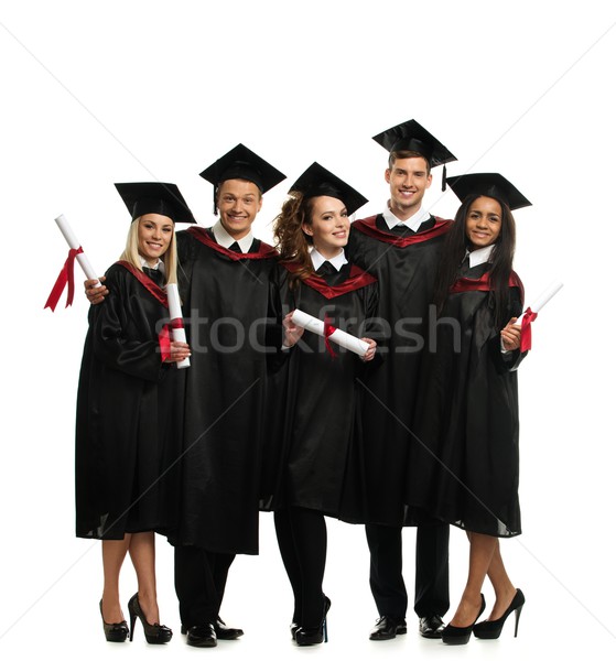 Vegyes nemzetiségű csoport fiatal diákok izolált fehér lány Stock fotó © Nejron