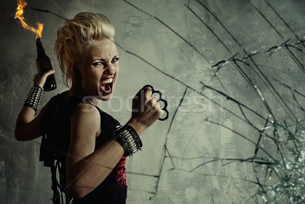 Punk girl behind broken glass Stock photo © Nejron