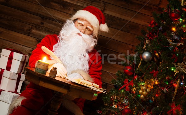 Noel baba ahşap ev iç oturma arkasında Stok fotoğraf © Nejron