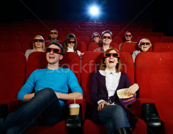 [[stock_photo]]: Groupe · de · gens · lunettes · 3d · regarder · film · cinéma · femme