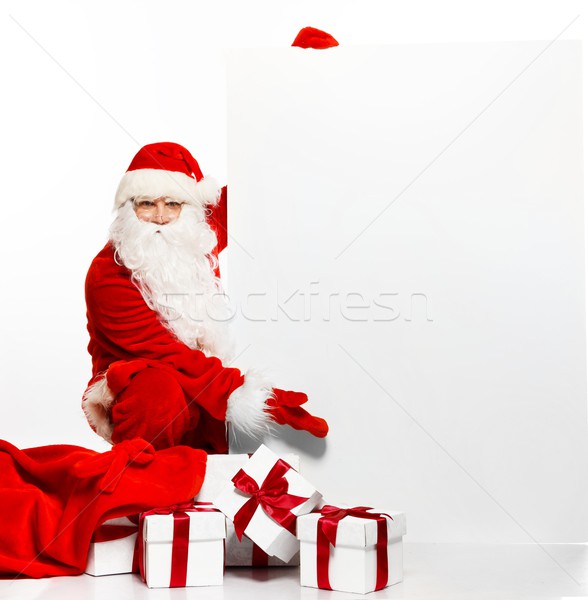 Foto stock: Papá · noel · completo · cajas · de · regalo · cara