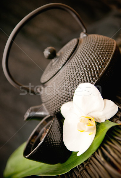 Foto stock: Té · verde · negro · hierro · Asia · tetera