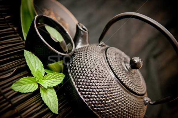 [[stock_photo]]: Thé · vert · noir · fer · asian · théière