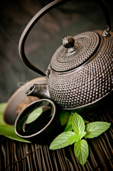 Foto stock: Té · verde · negro · hierro · Asia · tetera