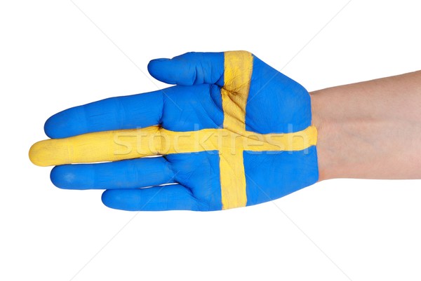 Mână galben albastru ca culori izolat Imagine de stoc © Nelosa
