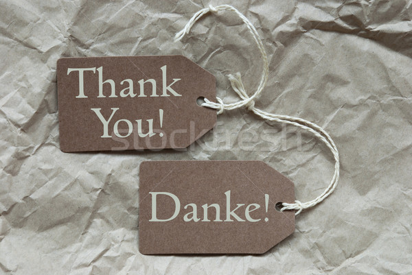 Two Beige Labels Danke Means Thank You Paper Background Stock photo © Nelosa