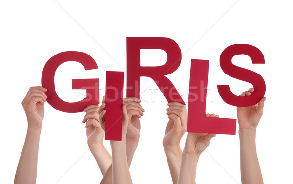Many People Hands Holding Red Word Girls Stock photo © Nelosa