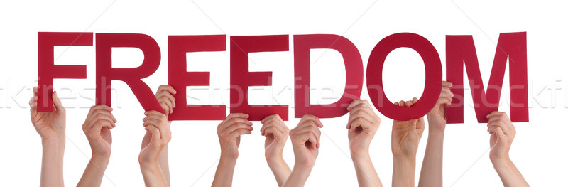 Many People Hands Holding Red Straight Word Freedom Stock photo © Nelosa
